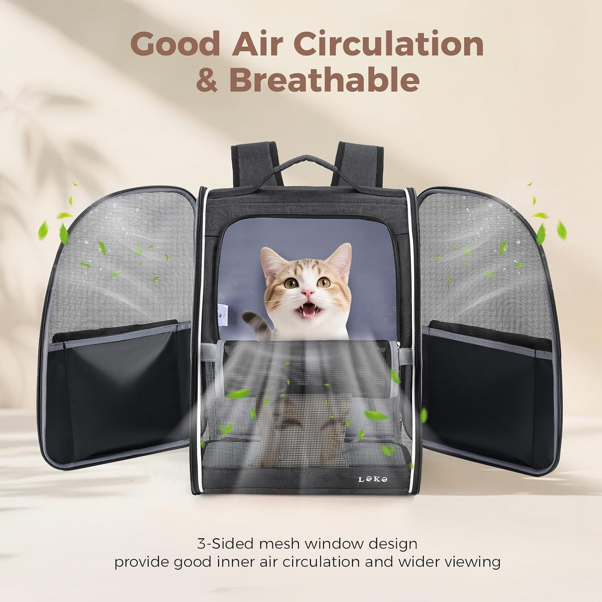 Lekereise Dog Carrier Backpack for Small Medium Large Dogs Cats up to 25 lbs, Breathable Pet Backpack Carrier with 3 Entrances, Collapsible Cat Backpack Carrier, Travel Hiking Puppy Backpack