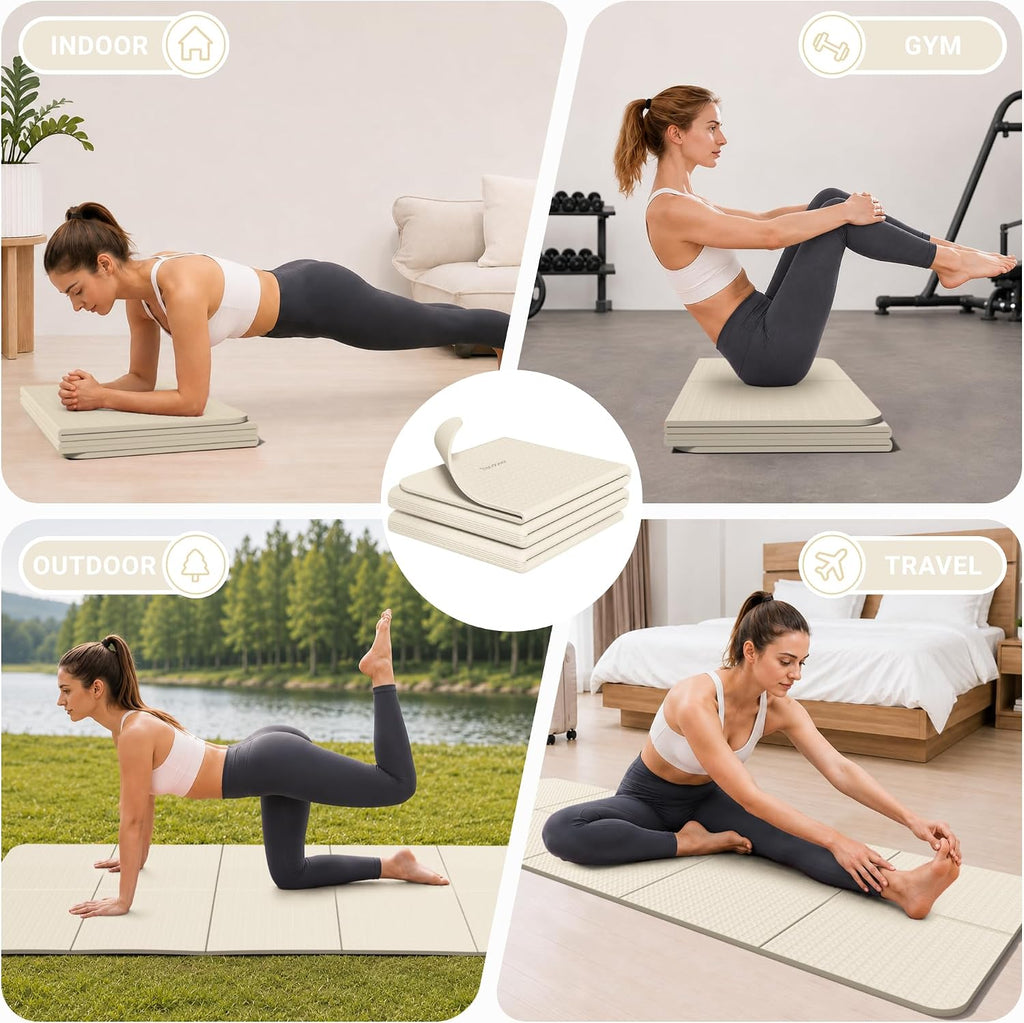 Readaeer Foldable Yoga Mat for Travel Folding Yoga Mat 6mm Thick with Carrying Bag, Non-Slip TPE Exercise Pilates Mat for 72" L x 24" W x 0.24 Inch