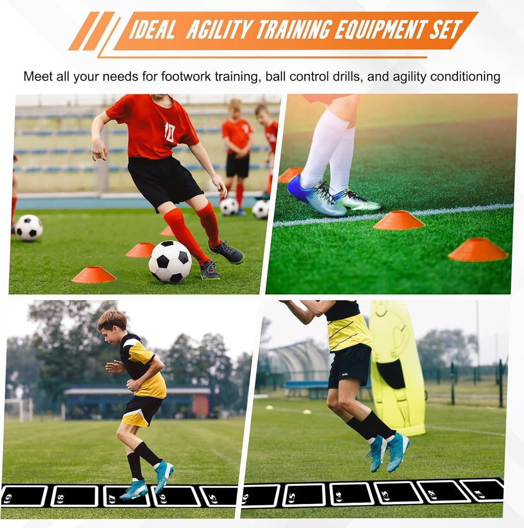 Agility Ladder Set 15ft Rubber Non-Slip Agility Training Ladder with 10Cone