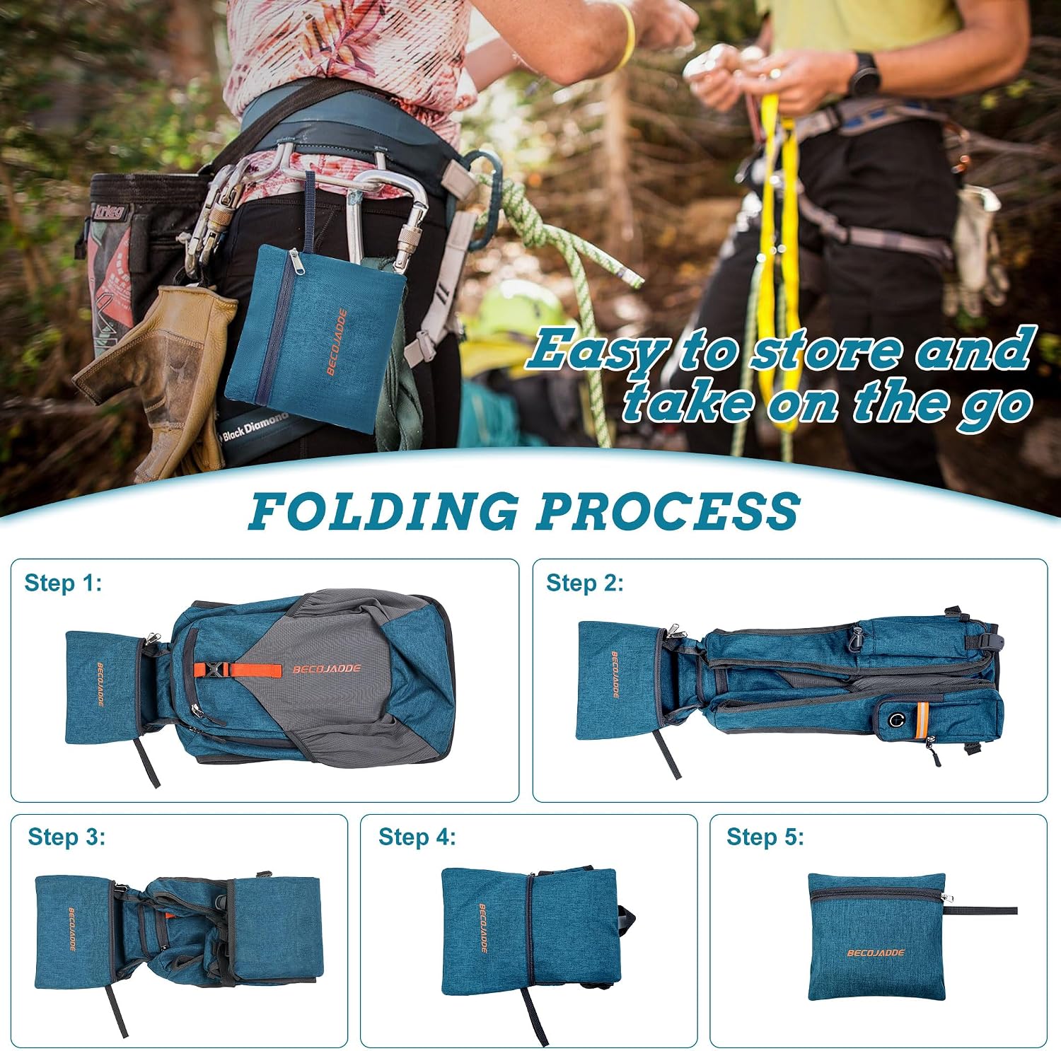 BECOJADDE 15L Small Hiking Backpack for Men Women Foldable Packable Back Pack Ultralight Hiking Daypack for Travel Camping Outdoor, Turquoise