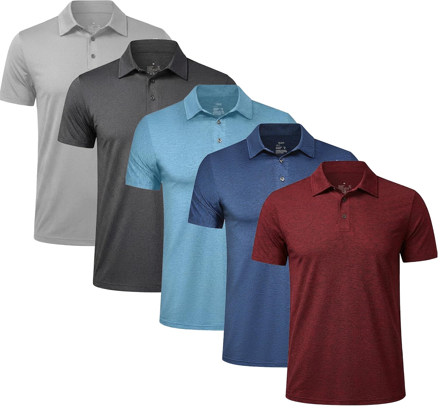 5 Pack Men's Polo Shirts Short Sleeve Golf T Shirt Performance Casual