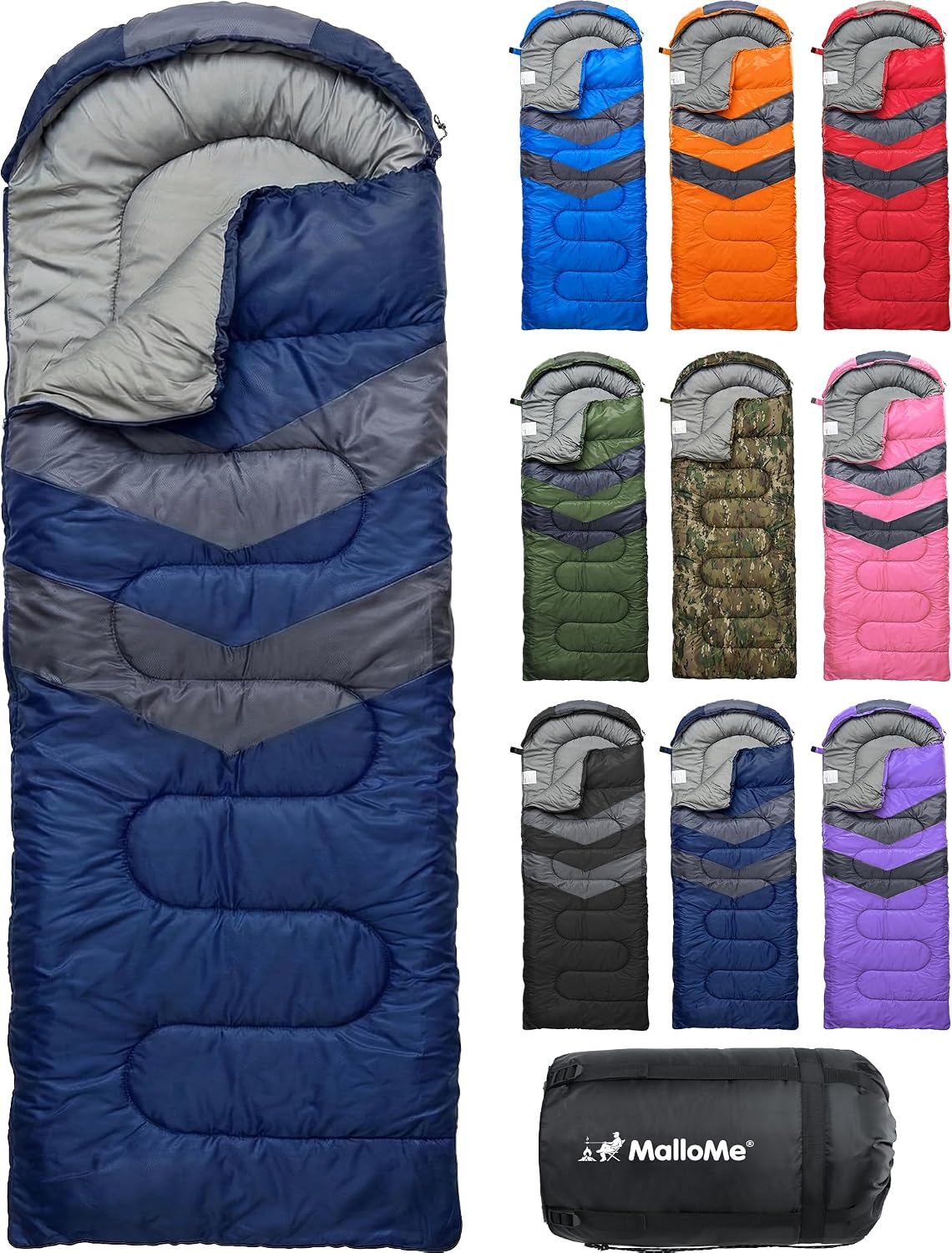 MalloMe Sleeping Bags for Adults Cold Weather & Warm - Backpacking Camping Sleeping Bag for Kids, Girls, Boys - Lightweight Camping Essentials Gear Accessories Hiking Sleep Must Haves Single & Double