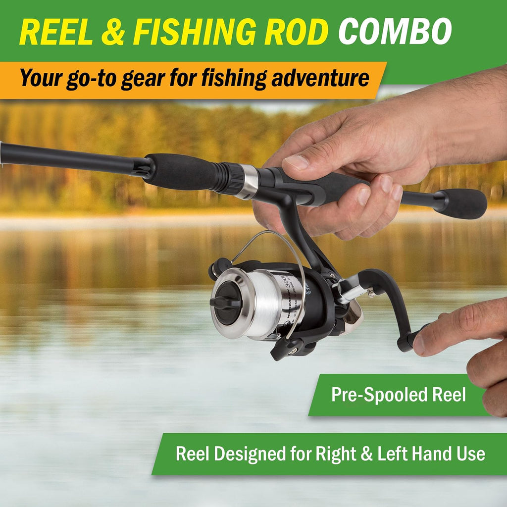 Fiberglass Fishing Pole - Strike Series 78-Inch Collapsible Rod and Spinning Reel Combo, EVA Handle, Pre-Spooled Reel, Fishing Gear for Catching Walleye, Bass, Trout, and More by Wakeman