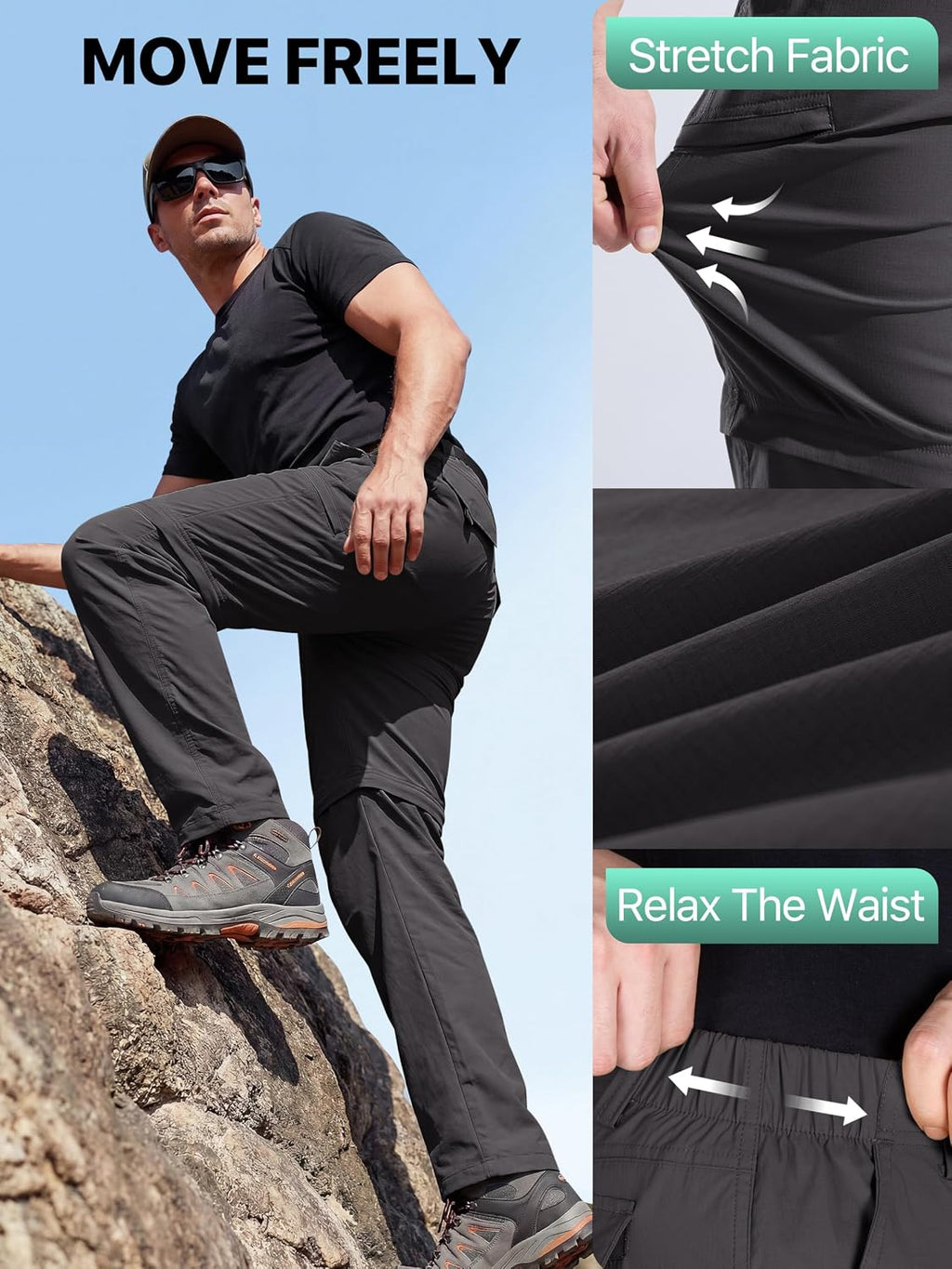 FREE SOLDIER Men's Convertible Hiking Pants Outdoor Lightweight