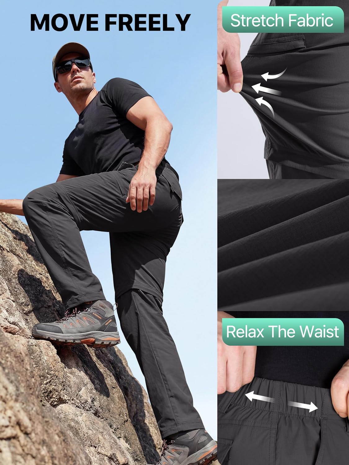 FREE SOLDIER Men's Convertible Hiking Pants Outdoor Lightweight