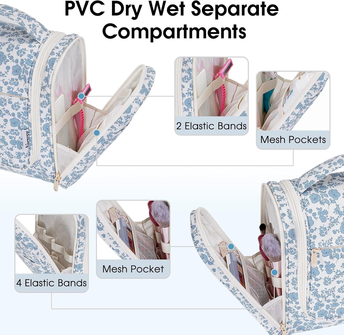 Narwey Hanging Toiletry Bag for Women Travel Makeup Bag Organizer Toiletries Bag for Cosmetics Essentials Accessories