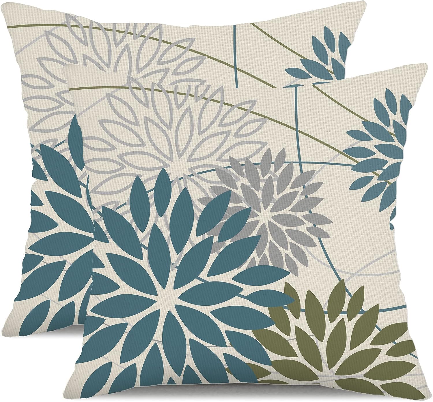 DFXSZ Blue ArmyGreen Floral Outdoor Pillow Covers 16x16 Set of 2 Waterproof