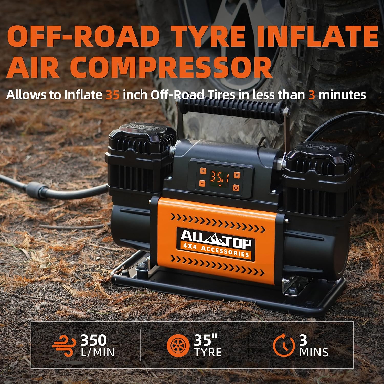 ALL-TOP 12V Air Compressor w/LCD Control Panel to Preset Target Pressure, 150PSI 12.35CFM Air Pump Inflator for Overland (Dual Cylinder)