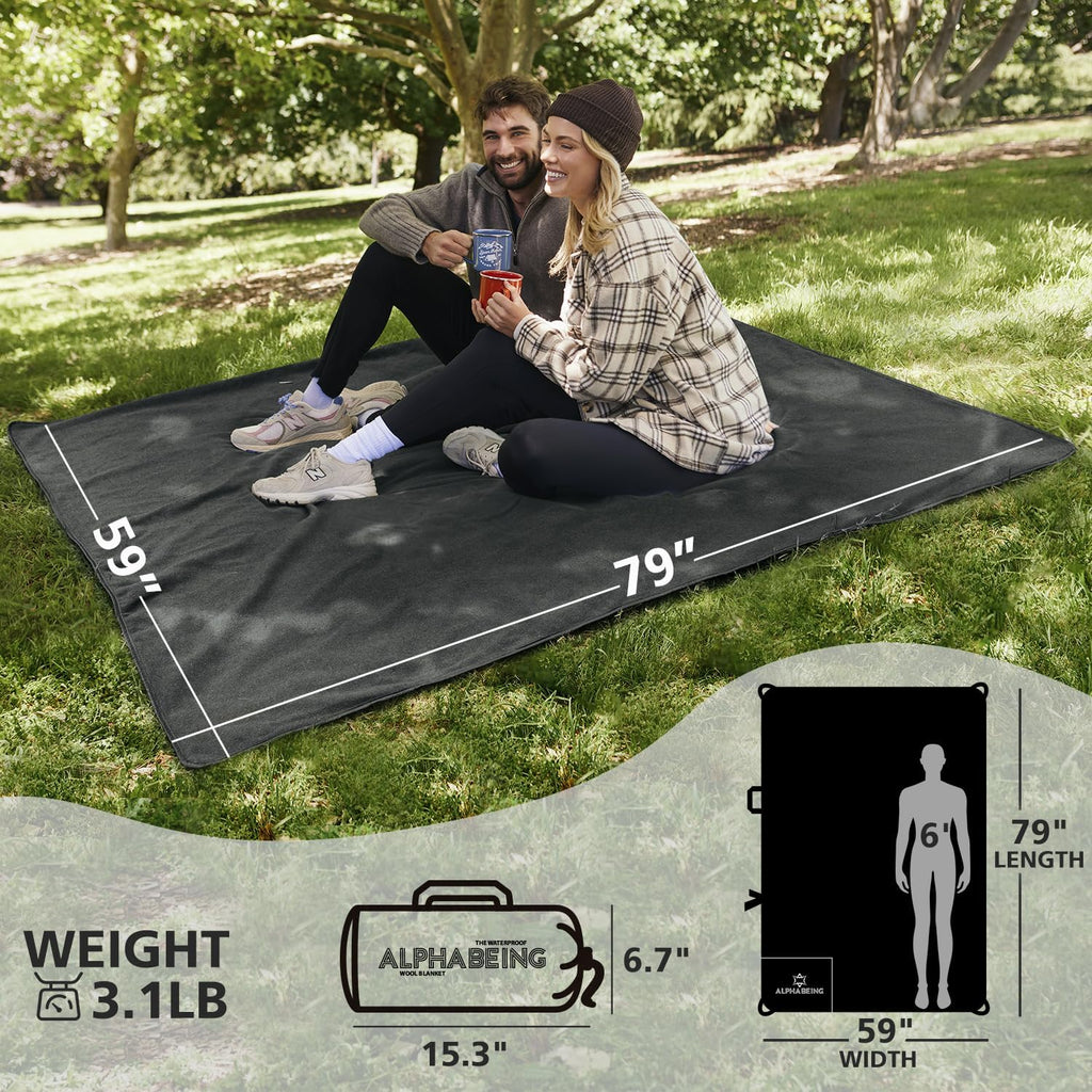 AlphaBeing Waterproof Outdoor Blanket with Merino Wool, Extra Thick Warm