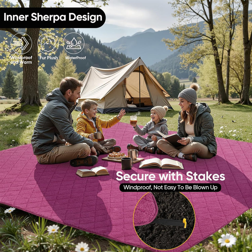 Waterproof Outdoor Blanket 82"x55", Windproof & Warm, 300 GSM Sherpa Lining