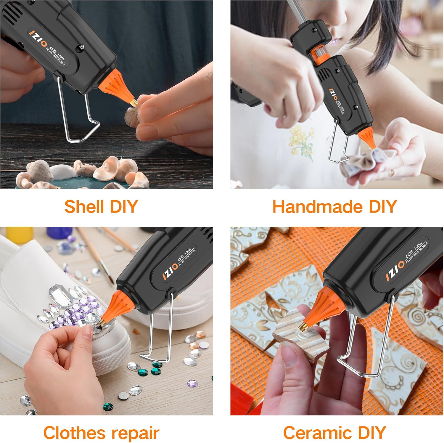 IZIO100W Hot Glue Gun Kit, Fast Heating for DIY Crafts Home Repair, Includes 21 Glue Sticks, Anti-Scald Nozzle, Pouch