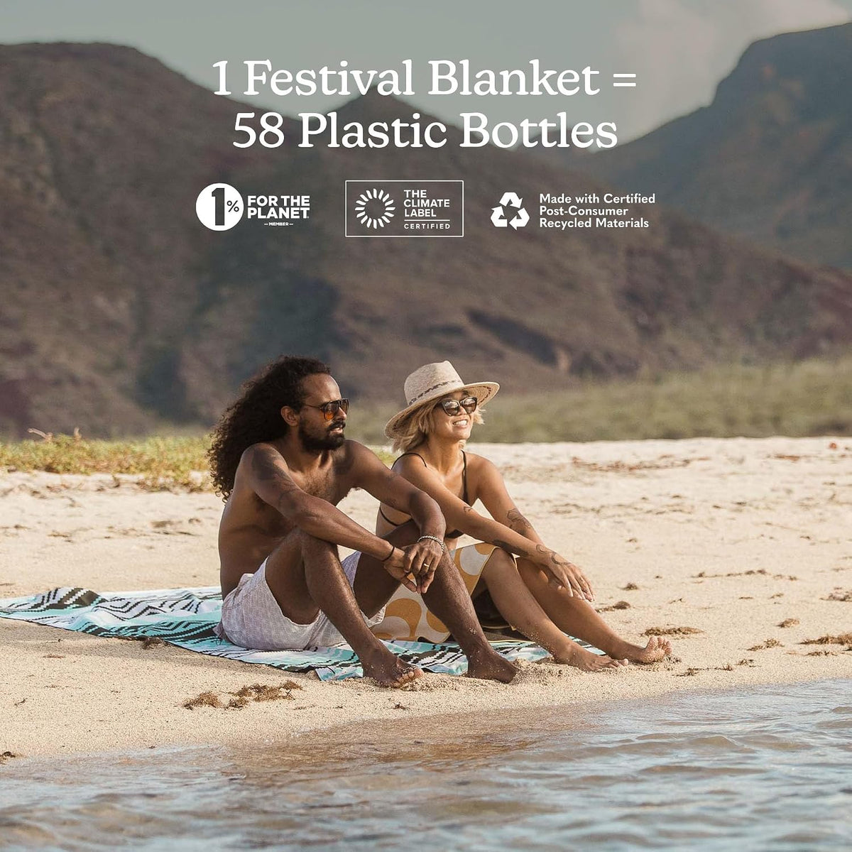 Nomadix Festival Blanket - Perfect for Picnics, Camping, & Lawn Seating - Plush Top & Water Resistant Base - Made with Post Consumer Recycled Materials - Barton Blue - 60x72