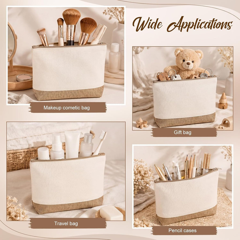Reginary 10 Pcs Canvas Makeup Bags Bulk Blank Cosmetic Bags,Linen Color