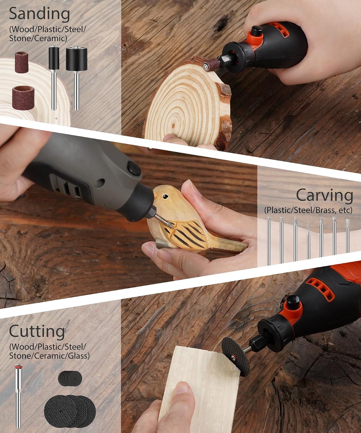 HARDELL 287Pcs Rotary Accessory Kit w/ 1/8" Shanks, for Cutting & Polishing
