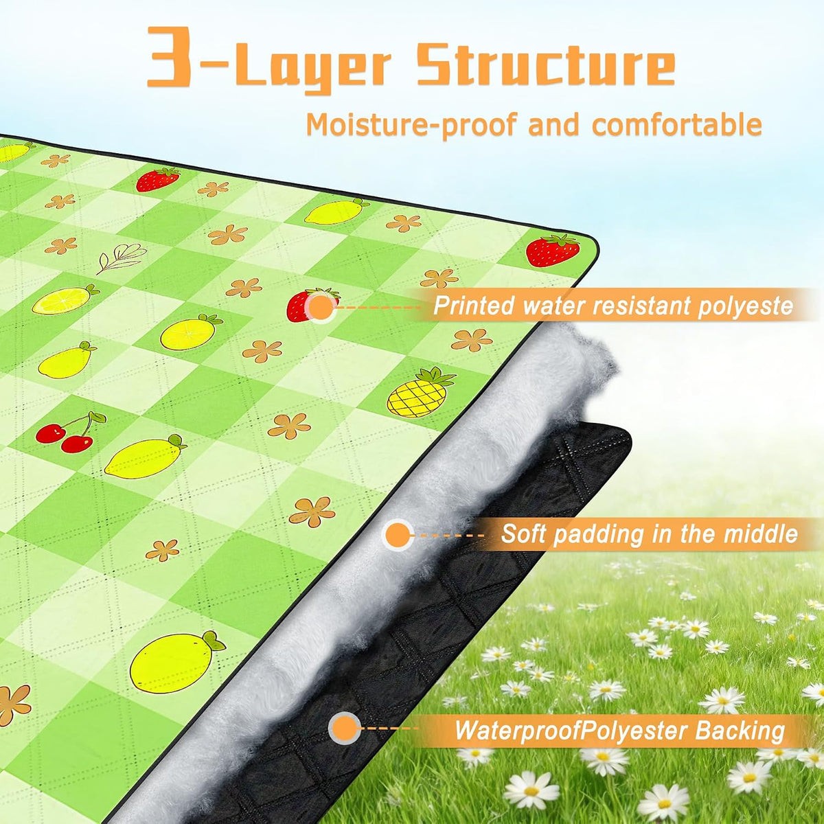 Picnic Blankets Outdoor Blanket,80"x 80" Extra Large Waterproof Sandproof Foldable Beach Blanket Grid Picnic Mat for Camping,Lawn,Park(Green)