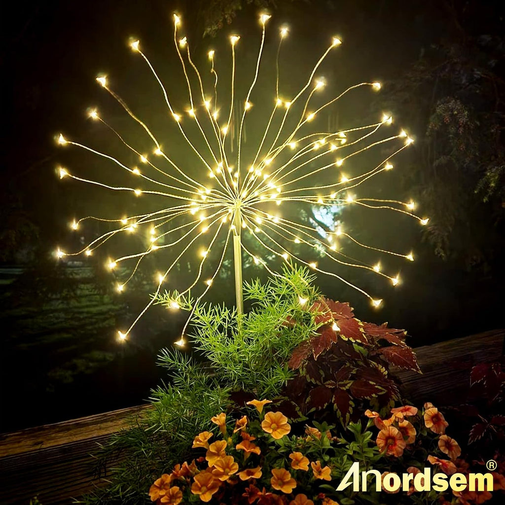 Anordsem Solar Garden Lights Outdoor: Bendable Copper Wire with 120 LED Firework Beads - Warm Waterproof DIY Starburst Decoration for Yard Pathway Patio - Gifts for Women Mom Homeowners