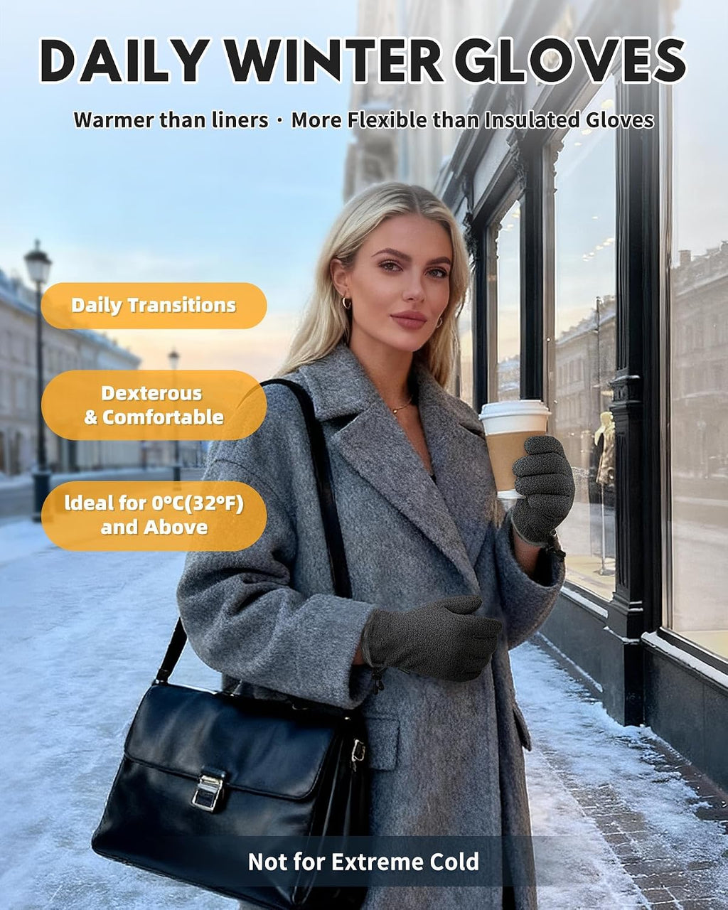 Winter Warm Gloves for Women - Fashion Style Windproof Cuffs Soft fleece - Touchscreen Thermal Flexible Gloves