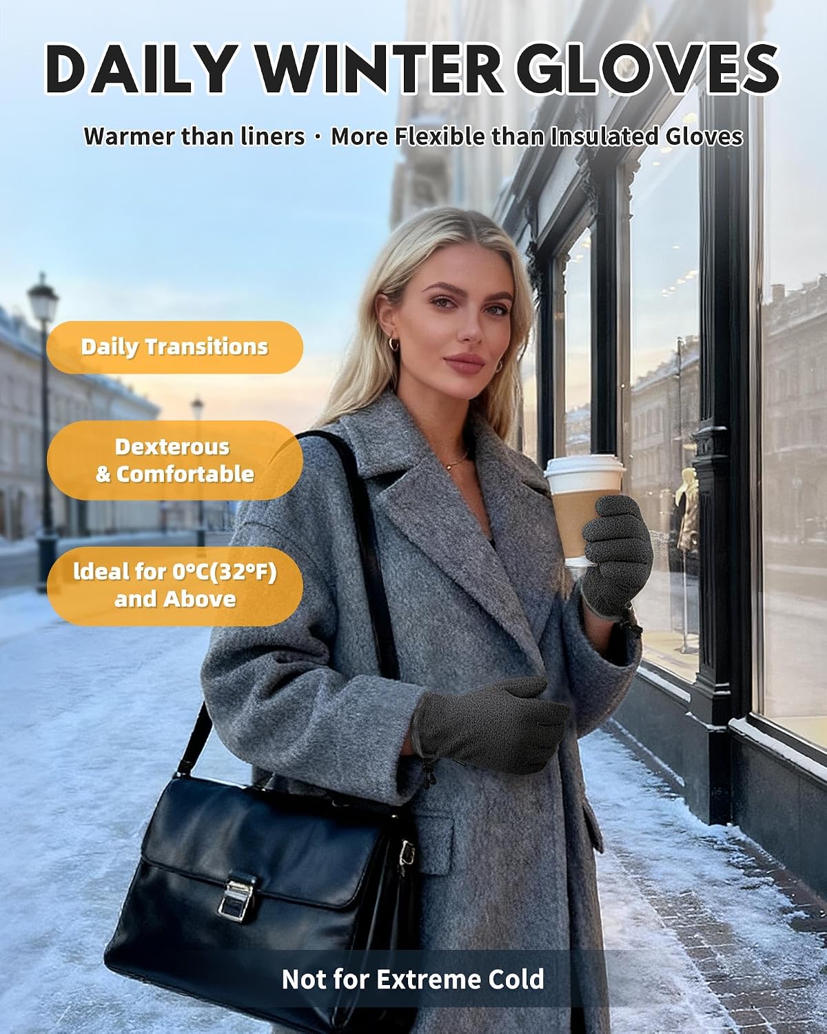 Winter Warm Gloves for Women - Fashion Style Windproof Cuffs Soft fleece - Touchscreen Thermal Flexible Gloves