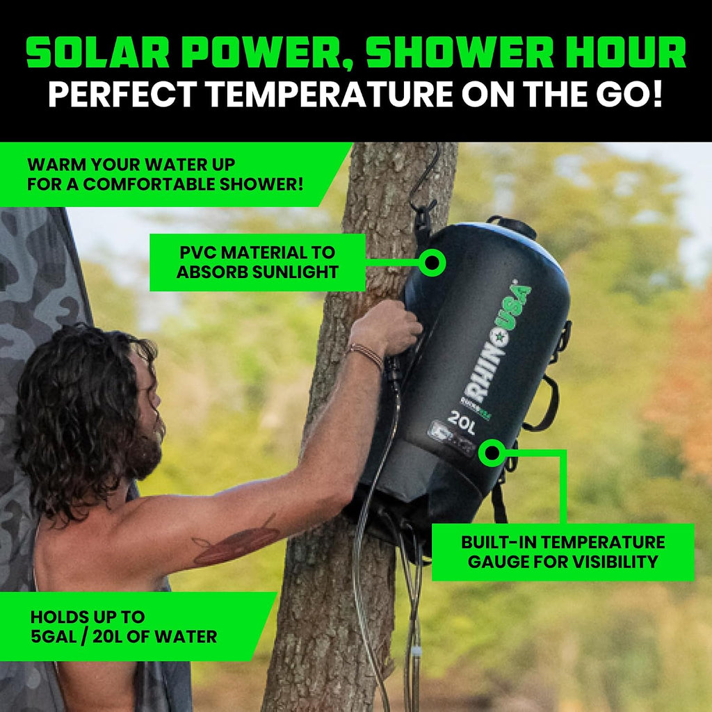 Rhino USA Portable Solar Camp Shower - 5 Gal/20L for Camping & Overlanding