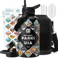DYSANKY National Parks Water Bottle – 64 oz Insulated Stainless Steel Bottle with 63 Hand-Drawn Park Stickers, Carrier Bag, Strap & Gift Box – BPA-Free – Ideal for Hiking, Camping & Travel