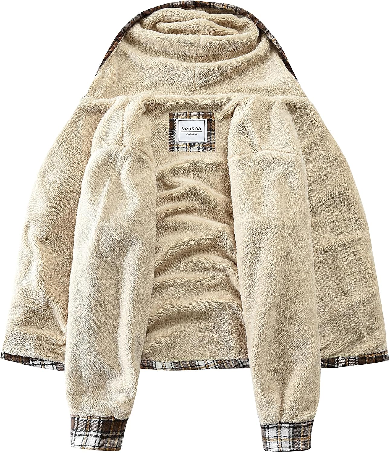 Men's Zip Up Flannel Shirt Jacket Fleece Lined with Hood