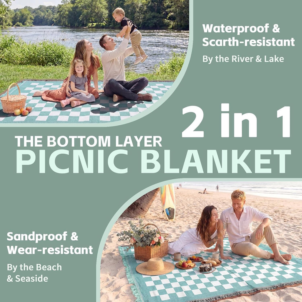 RYCHIC 2 in 1 Extra Large Boho Beach Blanket Towel Picnic Rug Camp Mat Family Trip Essentials Summer Vacation Must Have Travel Accessories Lake Day Necessities Thing Need Gear Gift Item Gadget 2026