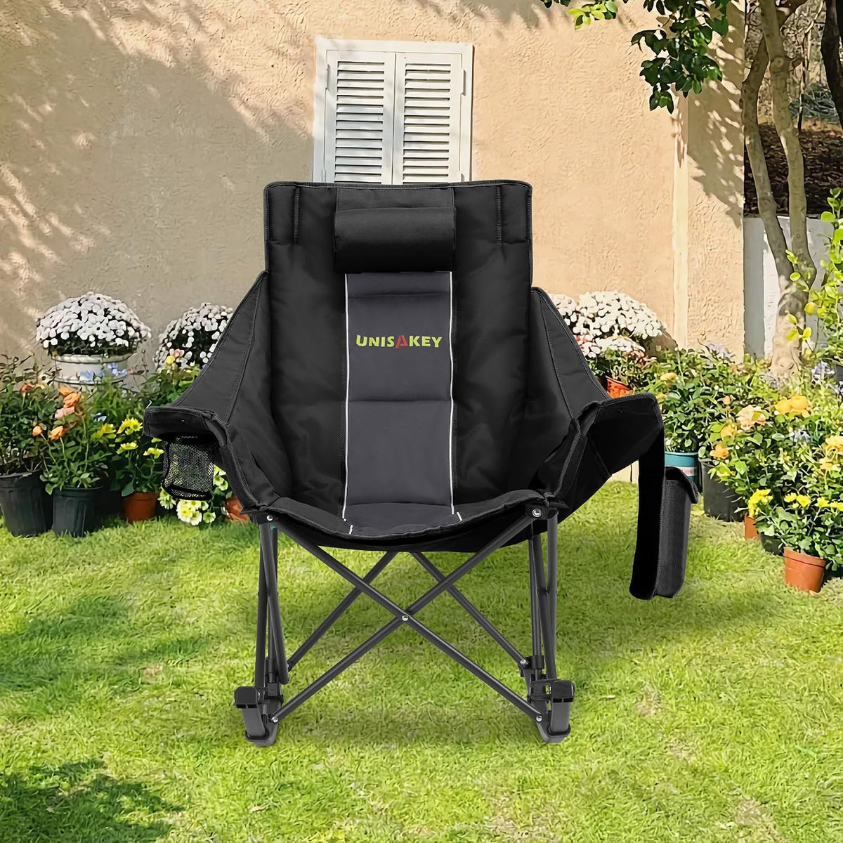 Unisakey Oversize Foldable Rocking Camping Chair300lbs Capacity,Deep Gray
