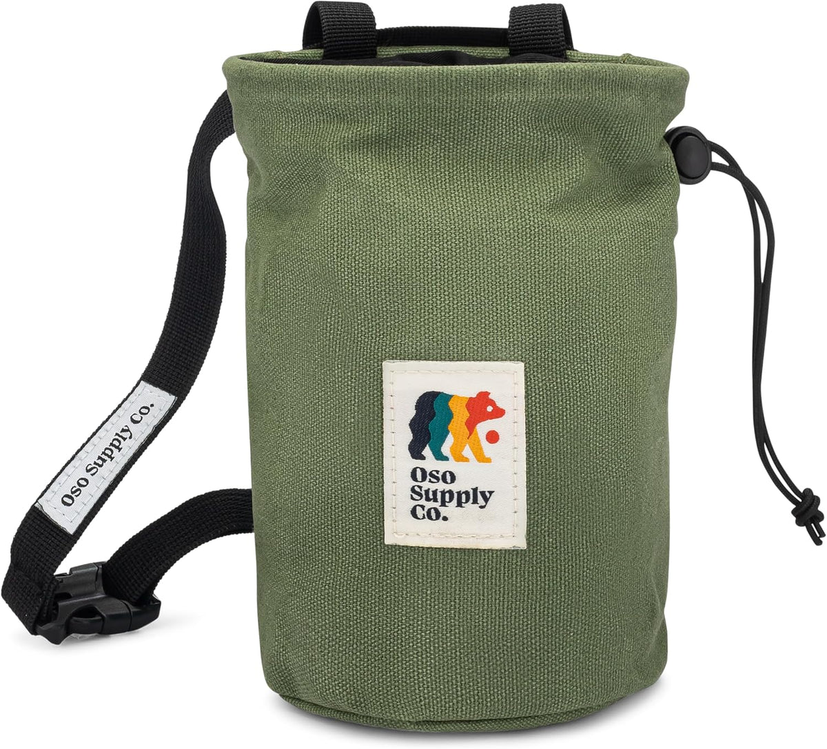 Oso Supply Co - Waxed Canvas Chalk Bag for Rock Climbing, Bouldering Chalk Bucket with Belt, Waterproof, Zippered Pocket - Perfect Rock Climbing Gear, Equipment for Indoor/Outdoors