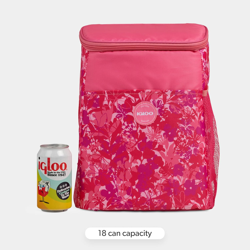Igloo Print Essentials 18-Can Insulated Backpack Cooler, Floral Pink