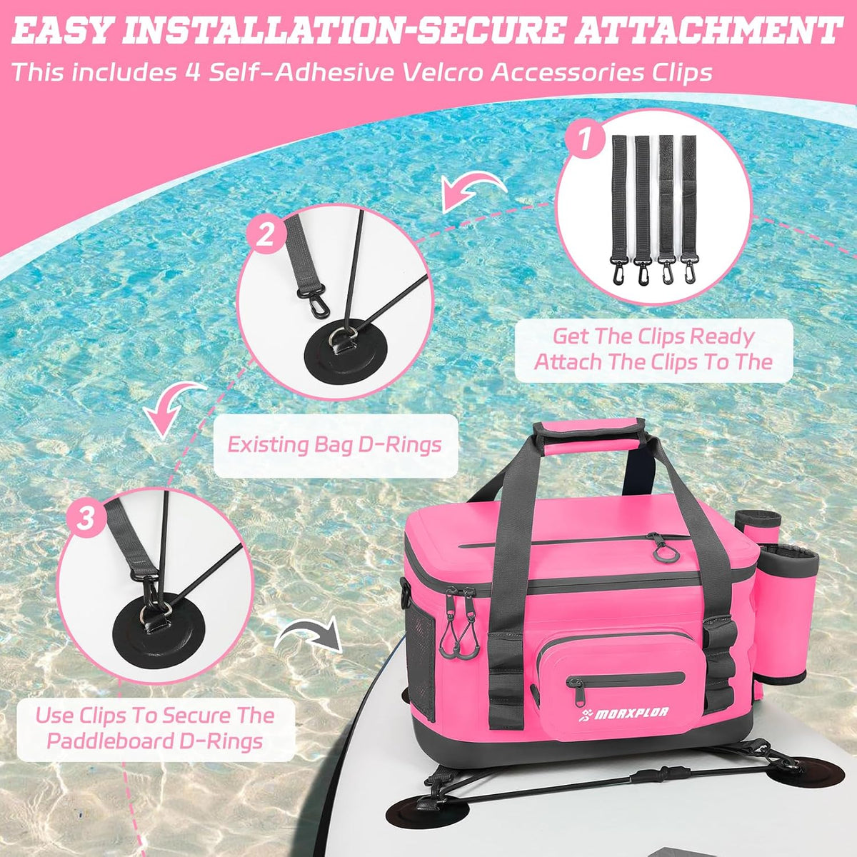 MORXPLOR Waterproof Shell 24 cans Paddle Board Cooler Bag, Sup Deck,Kayak Cooler Bag Accessories