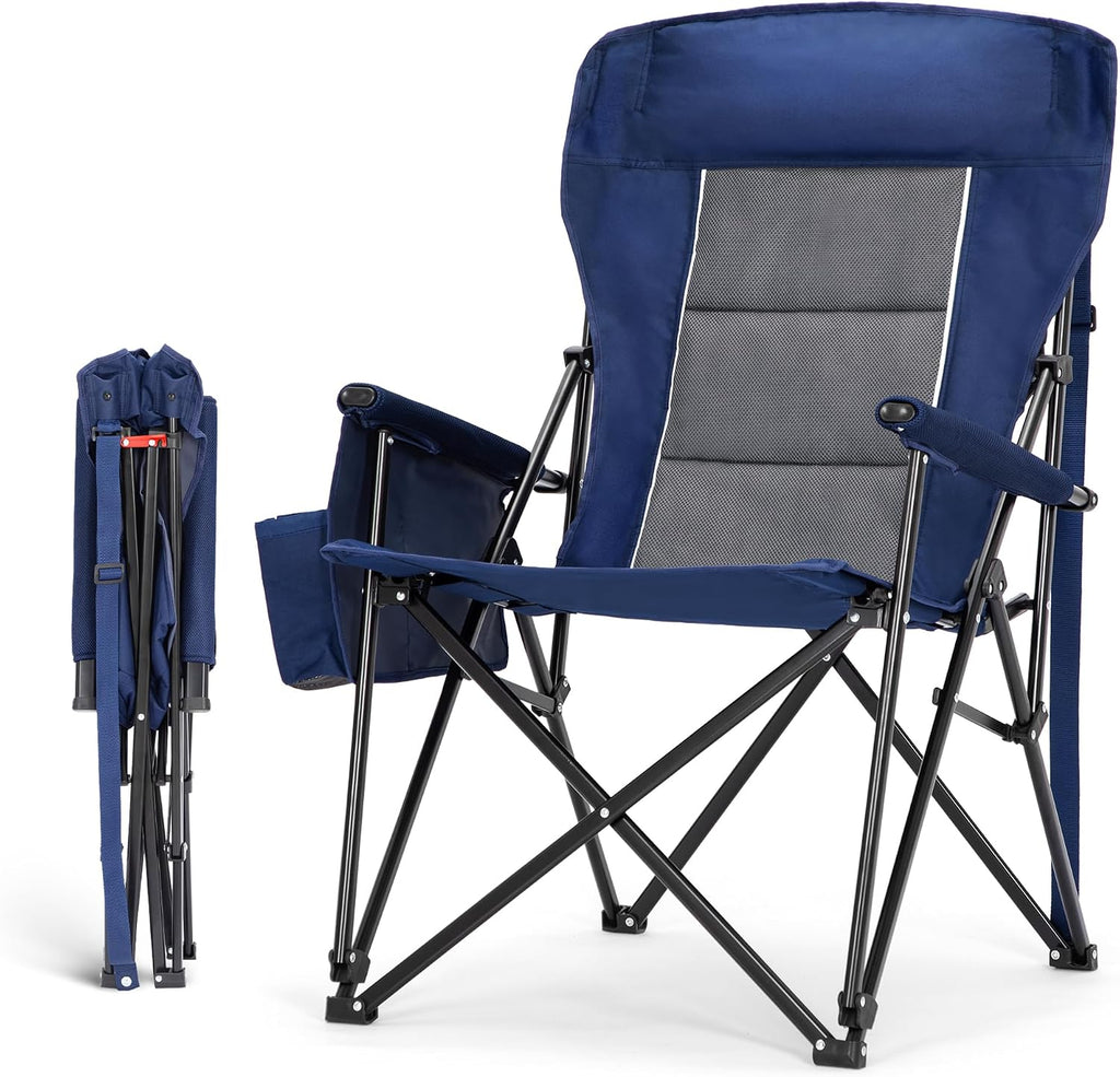 High Back Oversized Camping Chairs for Adults Support 500LBS Blue