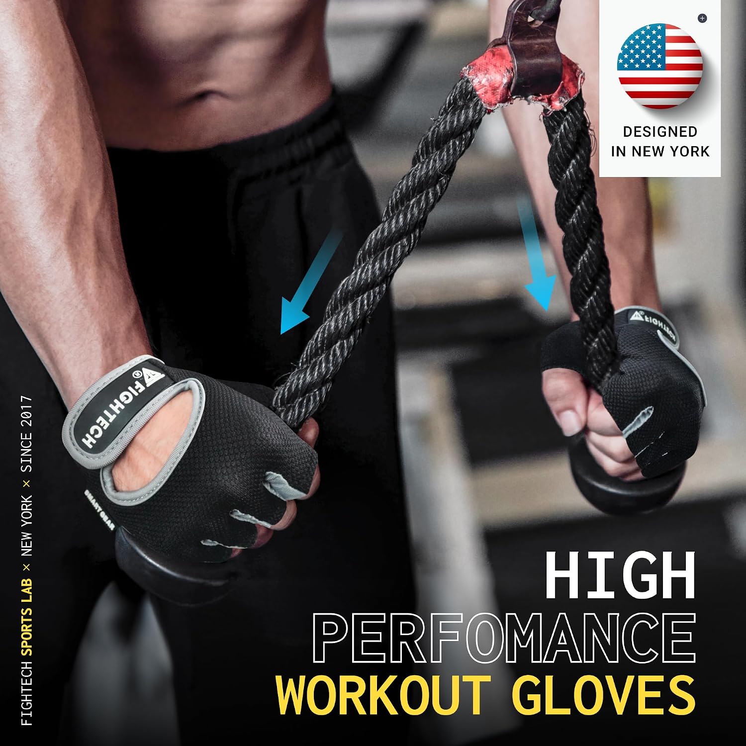 FIGHTECH Workout Gloves for Men and Women, Fingerless Weight Lifting Gloves with Cushioned Palms, Gym Gloves for Exercise Fitness Training Climbing Cycling, Breathable and Lightweight