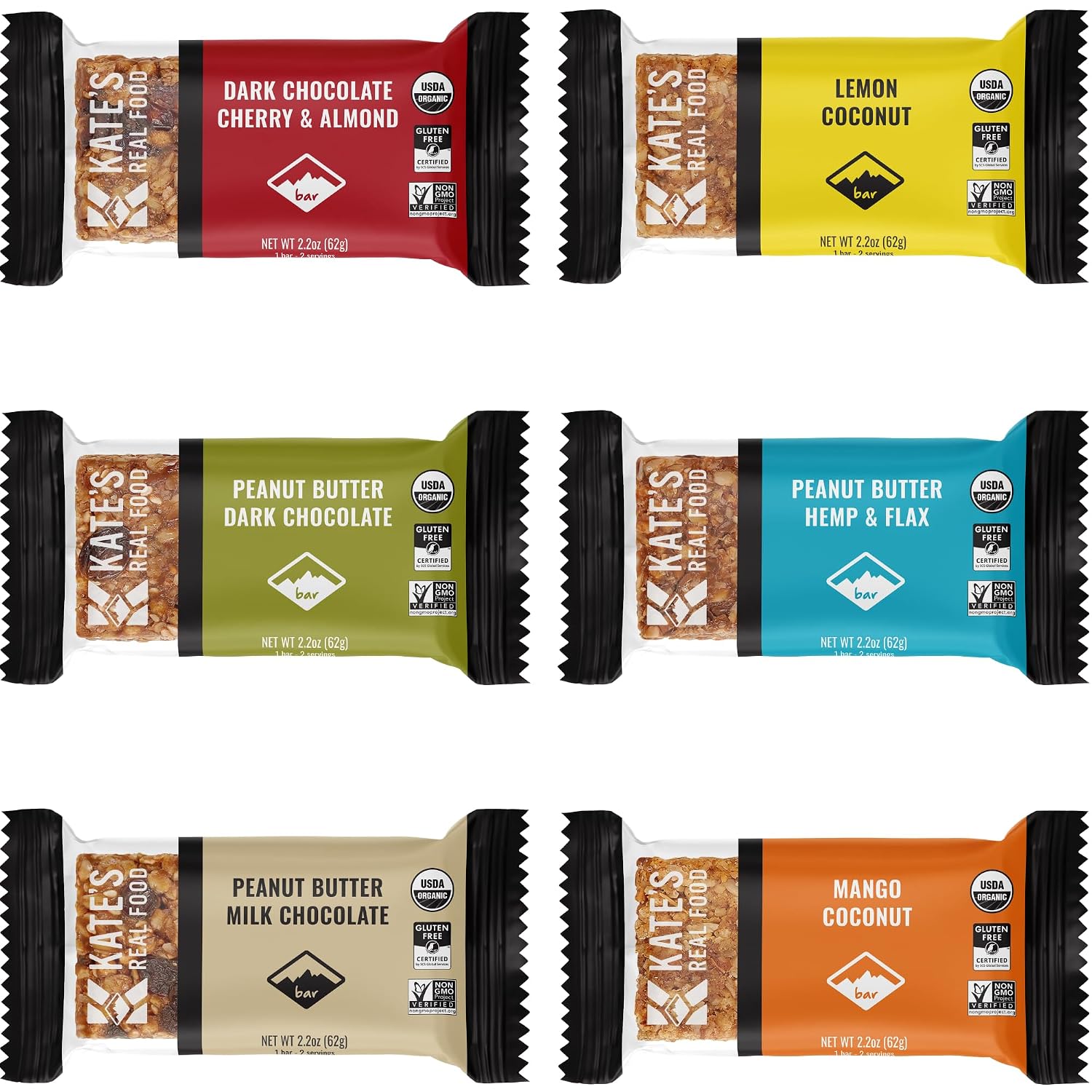 Kate's Real Food Organic Energy Bars Peanut Butter Hemp Flax (2.2 oz, 6 ct)
