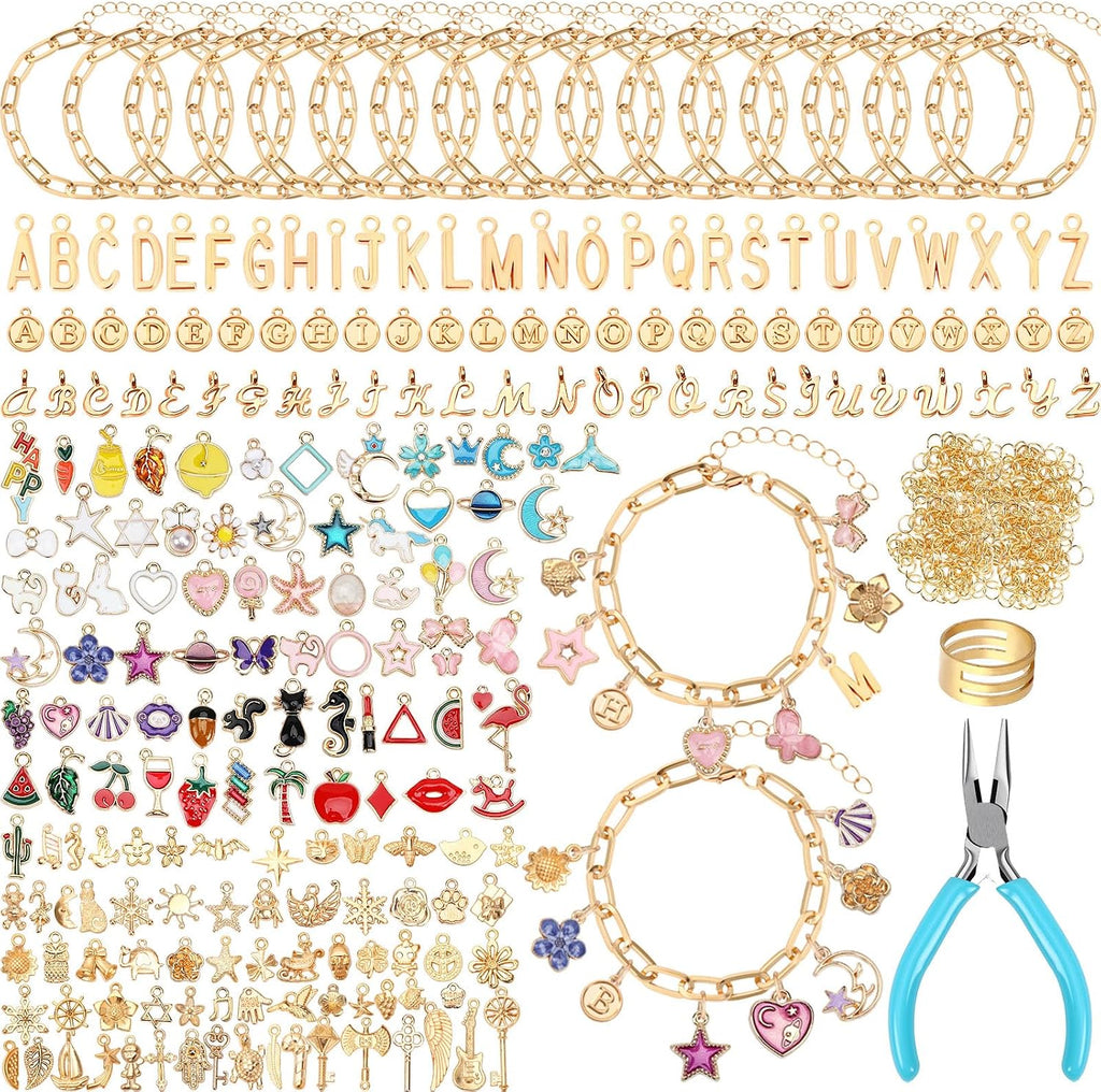 SANNIX 486Pcs Charm Bracelet Making Kit, Including 16 Bangles 228 Charms