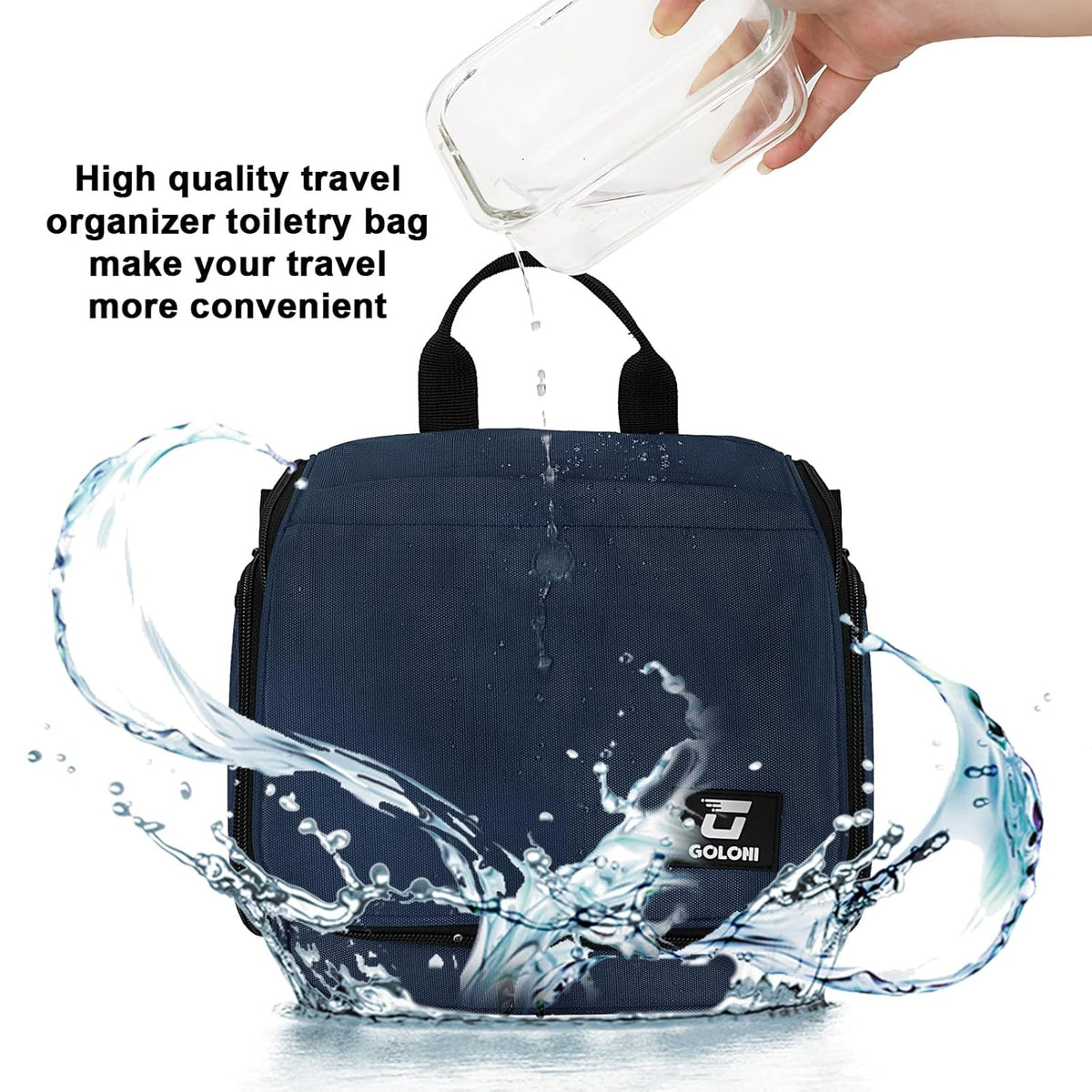 Goloni Hanging Toiletry Bag for Men Women, Water-Resistant Organizer,Blue
