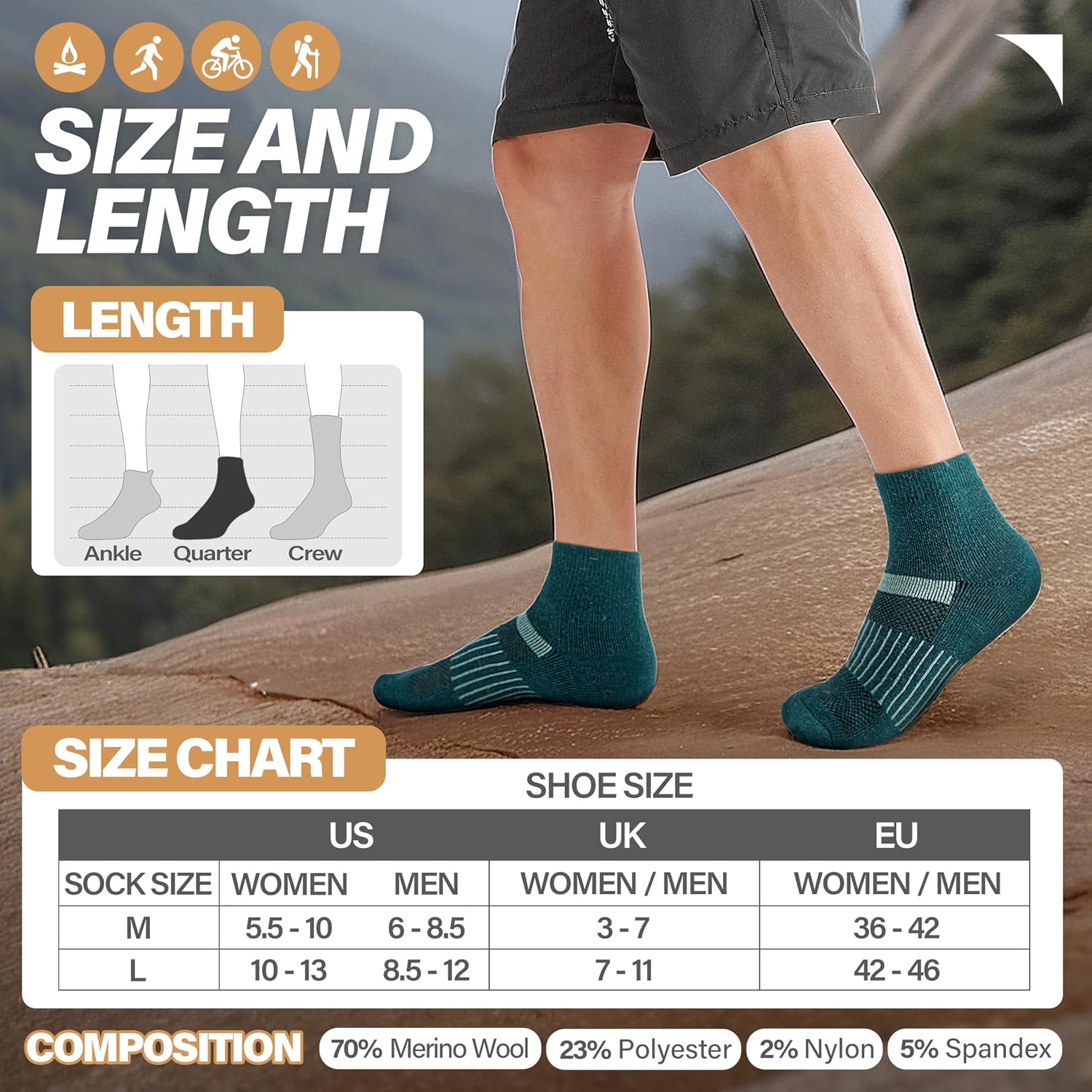 Anlisim Merino Wool Ankle Running Hiking Socks for Women and Men