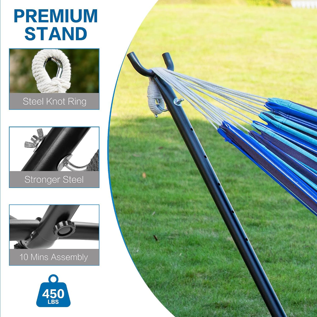 Double Hammock with Stand for Outside, Heavy-Duty, Portable (Blue Lagoon)