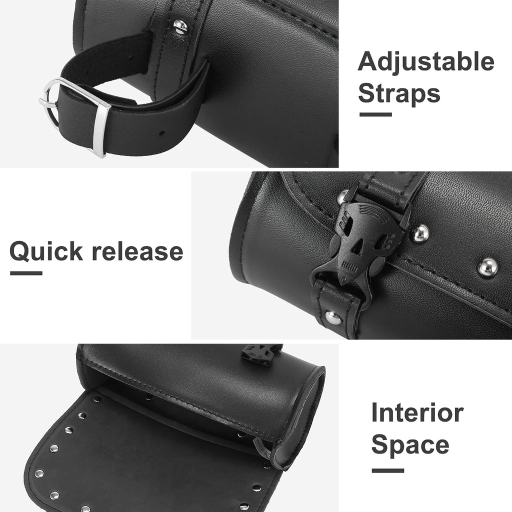 Motoforti Universal Motorcycle Fork Handlebar Tool Bag Cycling Storage Pouch Bag Waterproof Faux Leather Black