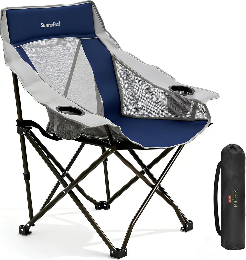 SUNNYFEEL 2 Pack Lightweight Oversized Camping Chairs for Adults, Heavy Duty Portable Folding Chair with Carry Bag, Side Pockets & Cup Holder, Supports 300 lbs, for Tailgating Hiking Picnic Backyard