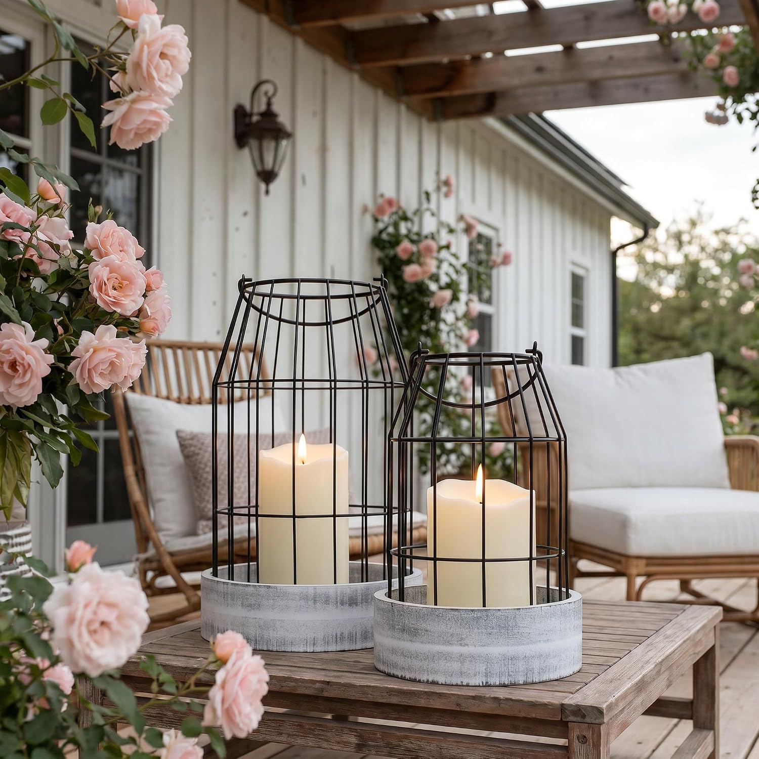 Rustic Farmhouse Lantern Decor Set of 2 - Stylish Decorative Lanterns