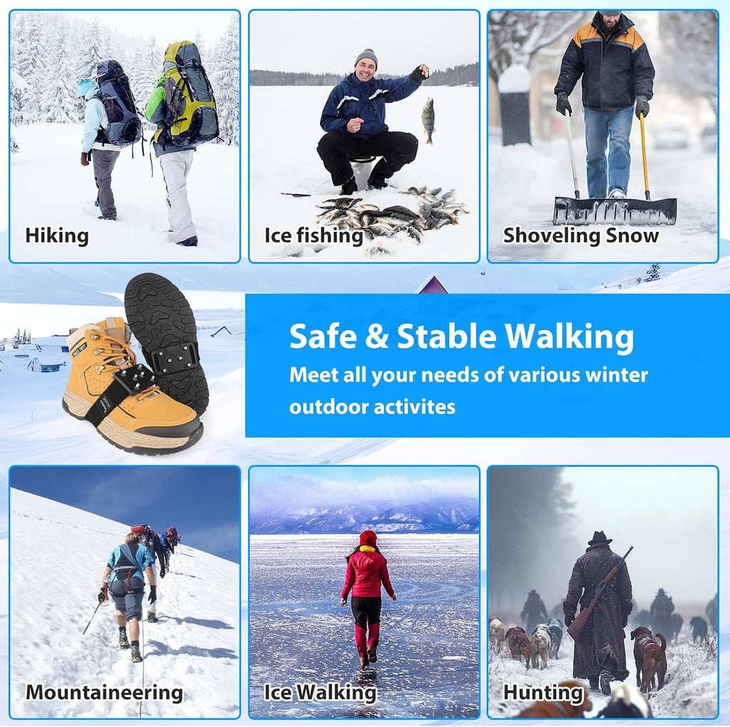 SYOURSELF Ice Cleats Crampons for Shoes and Boots, Rotatable Mid-Sole Traction Cleats Shoe Spikes for Snow and Ice, Non Slip Tungsten Spikes Ice Shoes Grippers for Men Women Winter Indoor/Outdoor