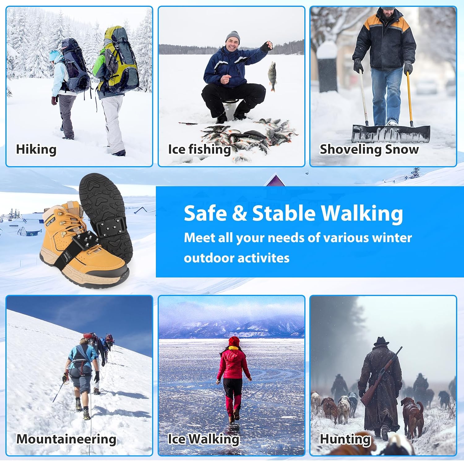SYOURSELF Ice Cleats Crampons for Shoes and Boots, Rotatable Mid-Sole Traction Cleats Shoe Spikes for Snow and Ice, Non Slip Tungsten Spikes Ice Shoes Grippers for Men Women Winter Indoor/Outdoor