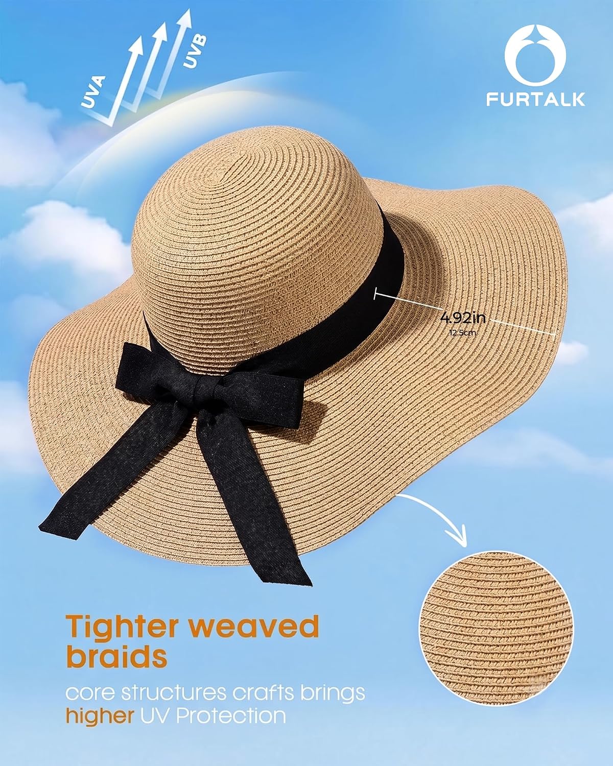 FURTALK Womens Sun Straw Hat Wide Brim Floppy Summer Beach Hats for Women