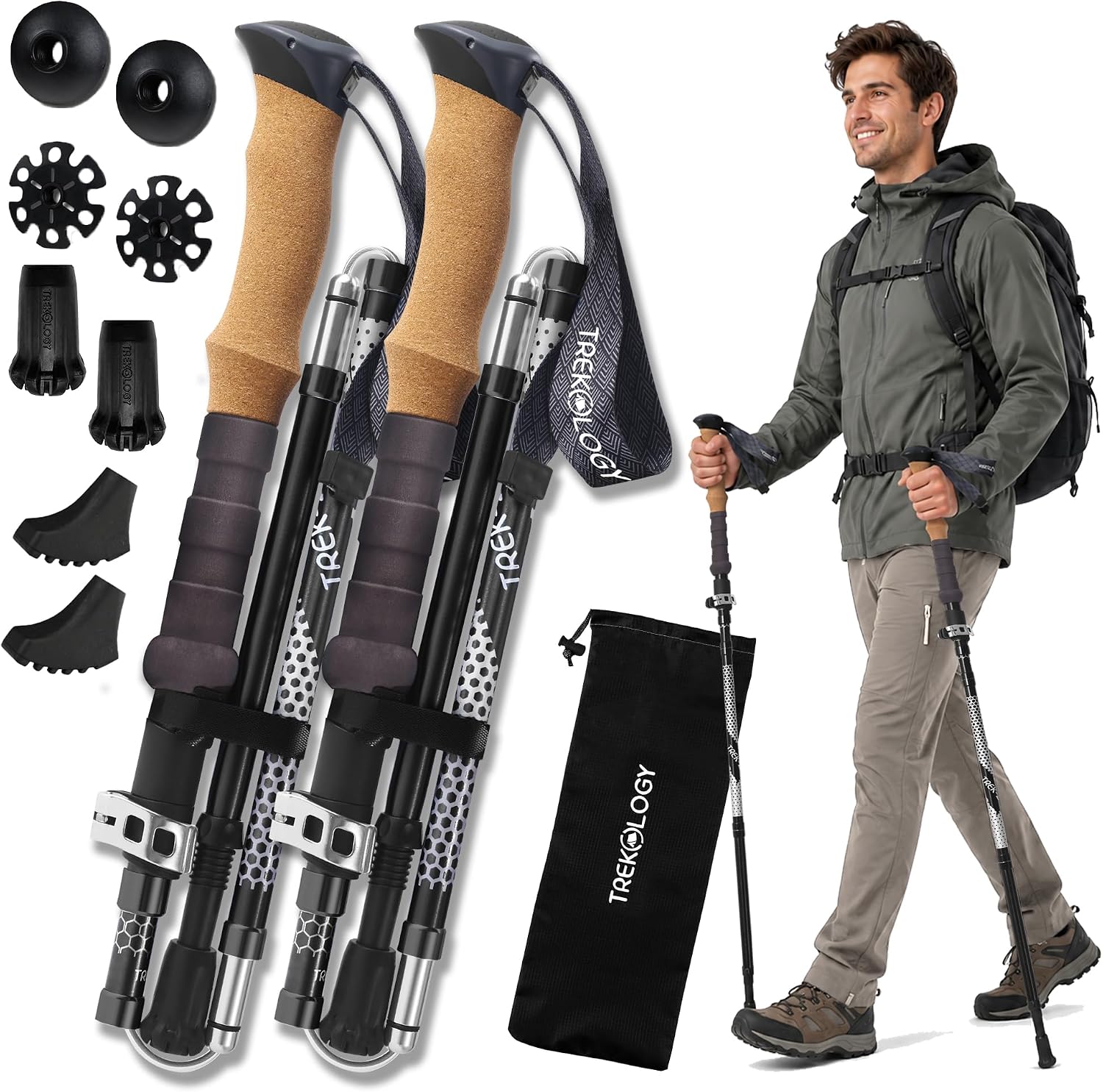 Trekology Trek-Z Hiking Trekking Poles, Walking Stick for Men, Women, 2pc