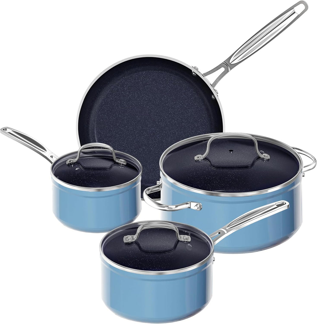 Nuwave 7pc Cookware Set Healthy Duralon Blue Ceramic Nonstick Coated