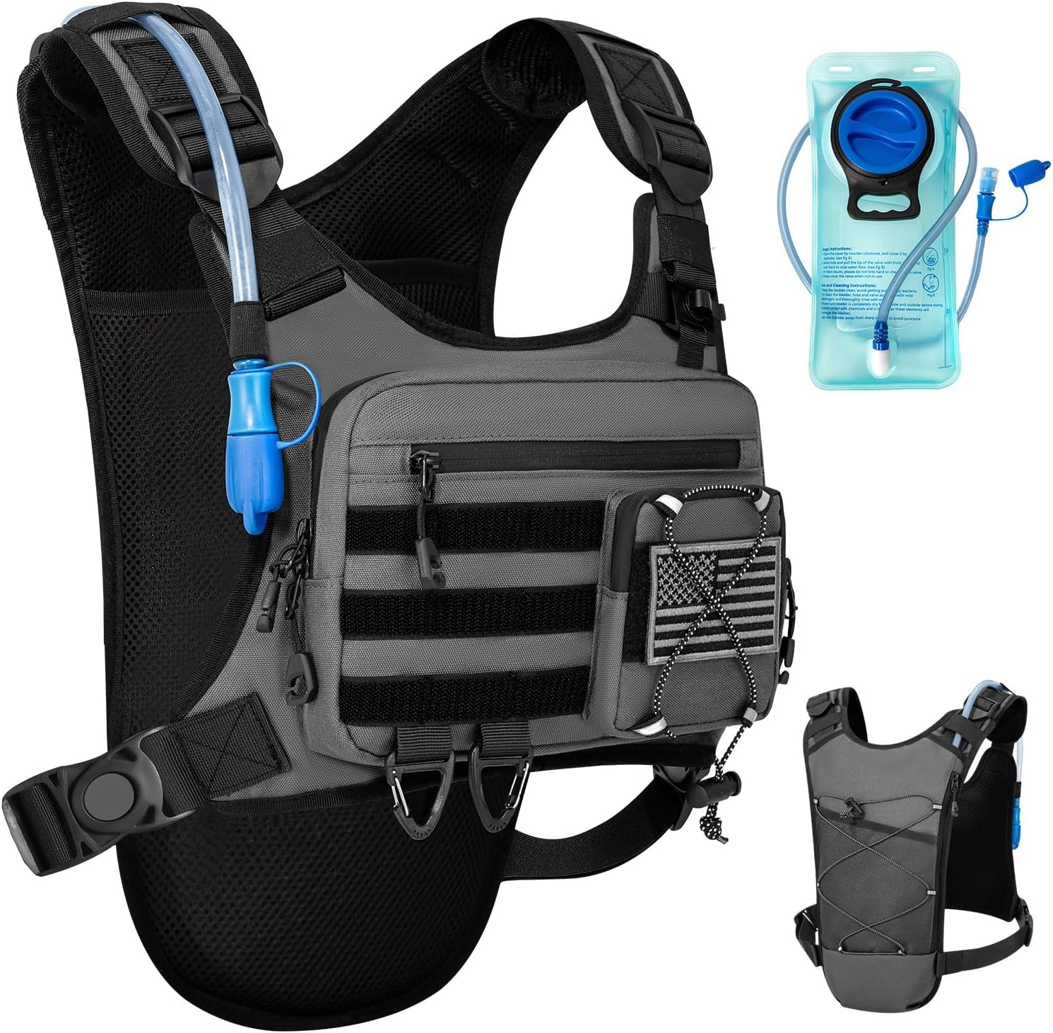 Hydration Vest with 2L Water Bladder for Men and Women,Lightweight Adjustable Hydration Backpack,Hiking Backpack with Water Bladder for Climbing Cycling Hiking