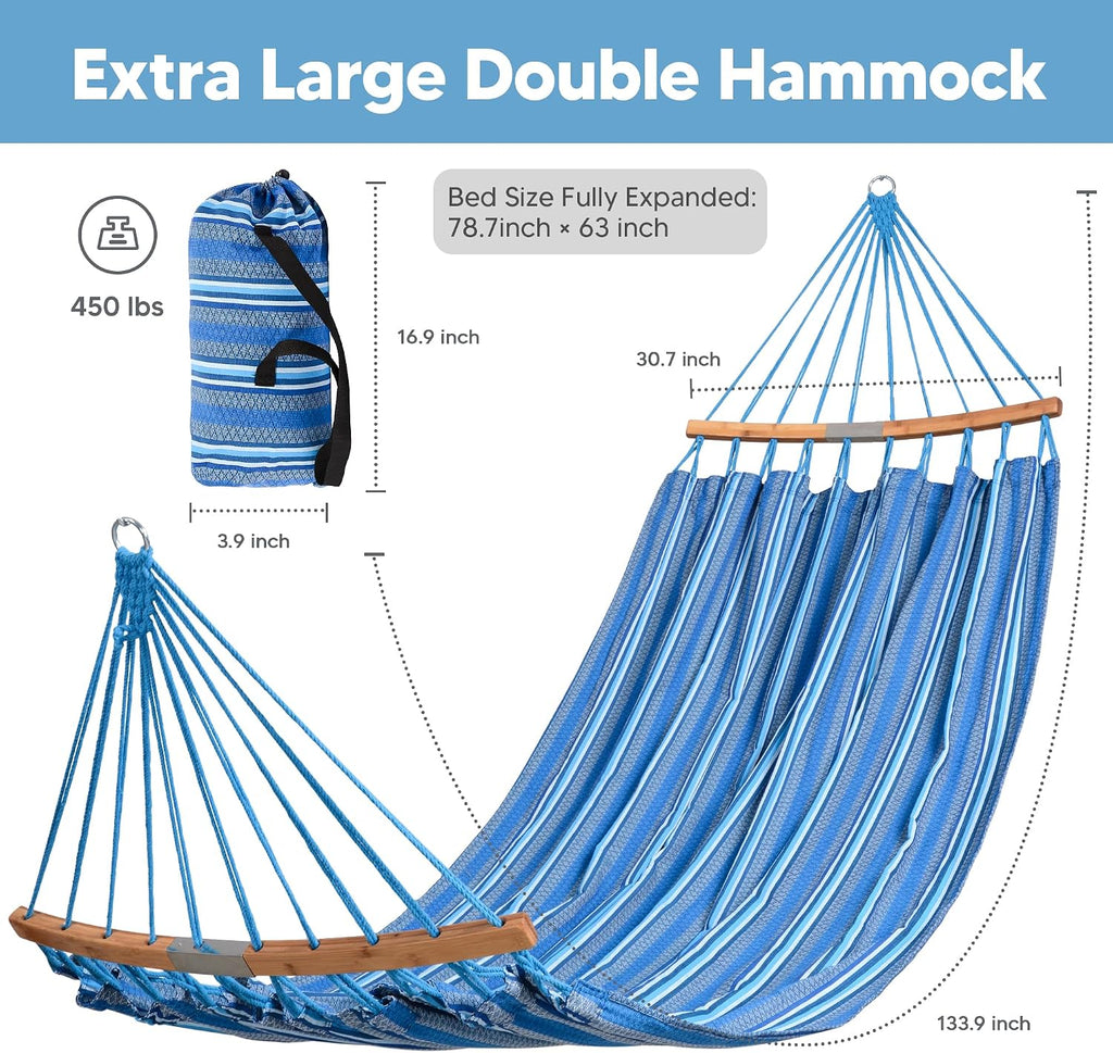 SUNCREAT Hammocks Double Hammock with Curved Spreader Bar, Blue