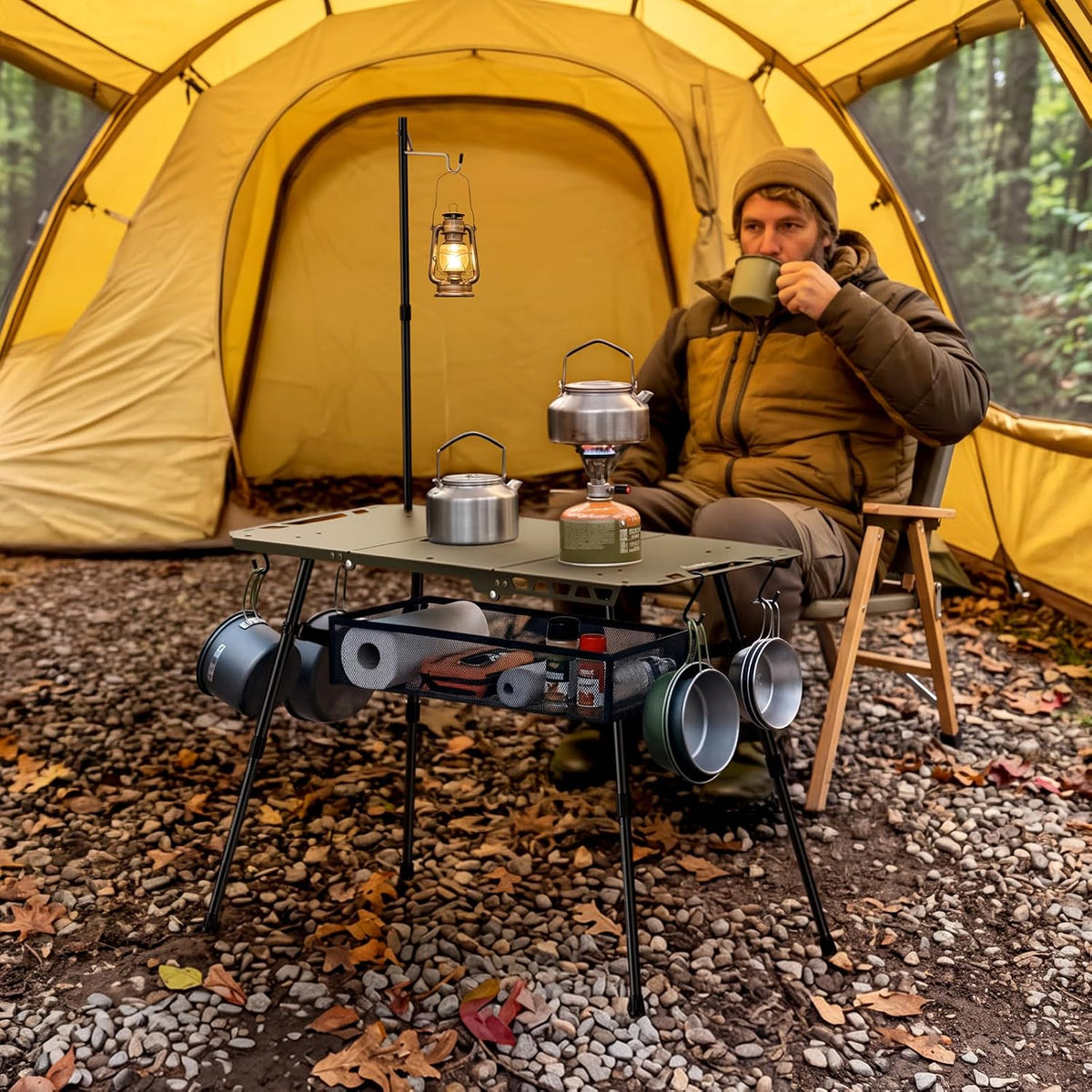 Anbte Tactical Folding Camping Table, 14-23.2 in Adjustable Legs, Aluminum