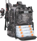 Tactical Fishing Backpack with 4 Tackle Boxes, Rod Holders & Bottle Holder