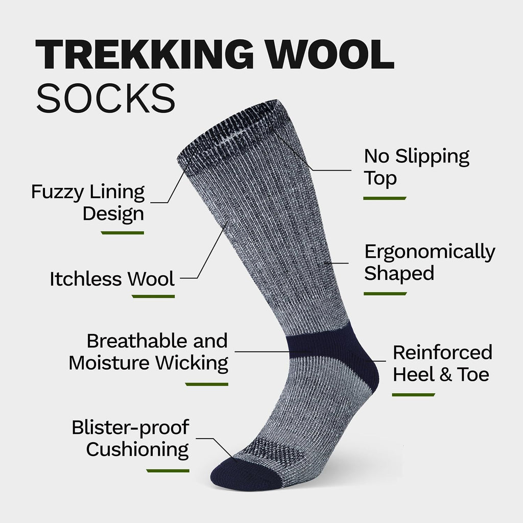 Alvada Mens Merino Wool Crew Socks Thermal and Warm Socks for Winter Work Hiking Running 3 Pairs